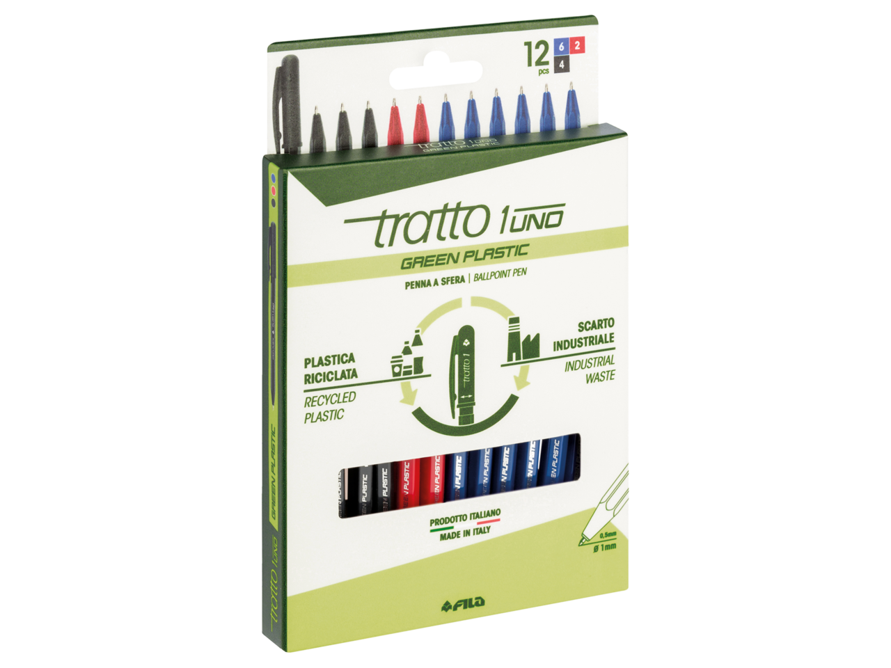 dilemmi-tratto-1uno-green-plastic-astuccio-12-3-lato